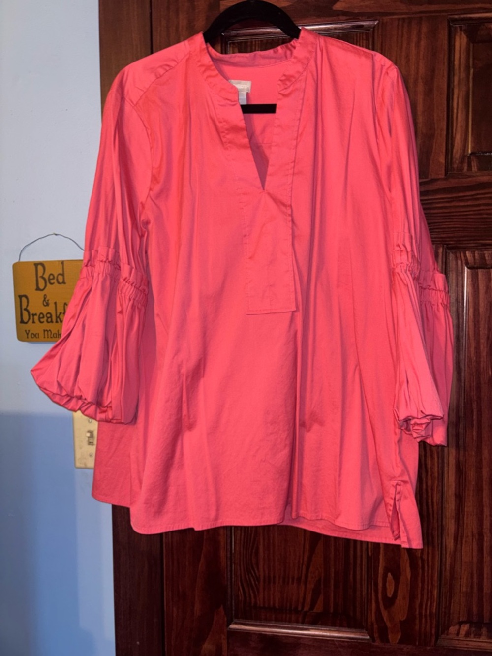Chico's Coral Pink V-Neck Peasant Blouse